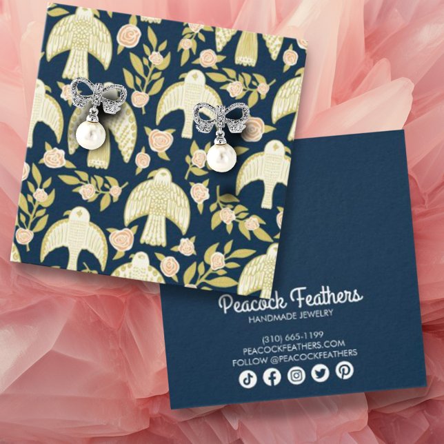 Collar de pendientes Falcons & Roses Expositor de  (Earring or necklace jewelry display cards with a fun falcon and flower pattern. Social media icons )