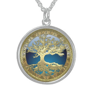 Collar De Plata De Ley [28] Árbol de la vida céltico de oro