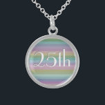 Collar De Plata De Ley Aniversario del Arcoiris 25° Boda<br><div class="desc">Una moda y un patrón moderno,  rayado,  arco iris,  con los números para el 25º aniversario del Boda,  en texto blanco con una sombra de gota gris.</div>
