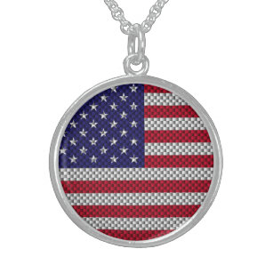 Collar De Plata De Ley Bandera estadounidense en la impresión de estilo d