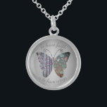 Collar De Plata De Ley Cita de fe de mariposa con motivos vintage<br><div class="desc">Patrón cosmético vintage con la frase "Tener fe es tener alas"</div>