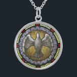 Collar De Plata De Ley Confirmación Espíritu Santo | Vidrio Manchado de E<br><div class="desc">Esta es una hermosa imagen de vidrio manchado del Espíritu Santo / Espíritu Santo representado por una paloma. Haría un maravilloso regalo de Confirmación.</div>