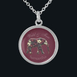 Collar De Plata De Ley Elefante floral de bonito Borgoña Personalizado<br><div class="desc">collar de elefantes personalizado en bonito.</div>