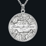 Collar De Plata De Ley Las Familias Esterlinas De Rosas B Y W Son Para Si<br><div class="desc">Collares mostrados en plata esterlina con una estampada multicapa en blanco y negro y texto de "Las familias son para siempre 2018" en un elegante guión de negro. Personalizar este collar con una cita especial o/o y elige tu estilo o cambia de color. O comprar como diseñado. Disponible también en...</div>