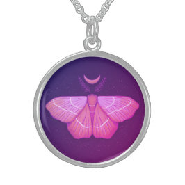Collar De Plata De Ley Witchy Moth Moon Purple Magic Insect Cottagecore