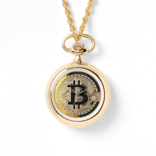 collar de reloj de bitcoin dorado