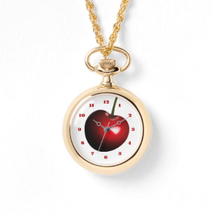 Collar de reloj de cereza roja