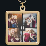 Collar Dorado 4-Collage de fotos y Monograma<br><div class="desc">Hermoso diseño fotográfico personalizado perfecto para el día de la madre,  como regalo de boda o aniversario,  regalo de graduación,  etc.</div>