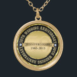 Collar Dorado 50.º Aniversario Boda De Oro Metálico Y Negro 2<br><div class="desc">Elegante collar conmemorativo del 50° aniversario del boda con texto de personalizable. Oro metálico y negro. Los acentos de los diamantes blancos.</div>