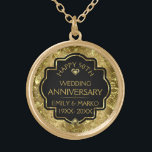 Collar Dorado Aniversario del oro y negro 50 Bodas<br><div class="desc">Imagen de un damasco floral brillante de oro y diamantes de oro con una plantilla de texto de personalizable para que usted personalizar.</div>