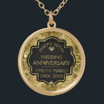 Collar Dorado Aniversario del oro y negro 50 Bodas<br><div class="desc">Imagen de un damasco floral brillante de oro y diamantes de oro con una plantilla de texto de personalizable para que usted personalizar.</div>