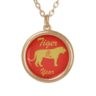 Collar Dorado Año del Tigre Rojo de Oro Zodiaco Chino Buena Fort
