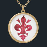 COLLAR DORADO ANTIGÜEDAD RED FLEUR DE LIS EN BLANCO HERMOSO<br><div class="desc">Vintage heráldica de lirio rojo antiflorentino</div>