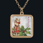 Collar Dorado *~* AP40 Berry Vintage Retro St Nick Holly PEACE<br><div class="desc">(buscar AP44 y también AP40 para artículos similares) Piel oscura San Nicolás con regalos con un cuerno de oro anunciando su presencia. Joyería con intención (r) Holly y Berries rojas / Berry / y santo Nick San Nicolás como nostálgico antiguo retro retro moda Santa Cláusula Vintage y follaje Holly y...</div>