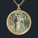Collar Dorado Boda victoriana novia y bicicleta recién casada Gr<br><div class="desc">El amor ilustracion vintage y el romance imagen boda victoriana que muestra a una novia con su vestido y velo boda y el novio en su esmoquin. Un diseño romántico con el marido y la mujer recién casados montando una antigua bicicleta tándem después de la ceremonia de boda rodeada de...</div>