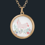 Collar Dorado Campos de Unicorn<br><div class="desc">Ilustracion de unicornio rosa,  azul y dorado captado por Shelby Allison.</div>