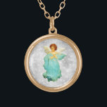 Collar Dorado *~* Classic Vintage AP40 Angel Red Head Turquoise<br><div class="desc">(ID de búsqueda AP40 para diseños similares) Transferir a otros productos si lo desea. Diseño de ROUND Gold de época con arte clásico dulce de una joven hembra ROJO HEAD ANGEL en ROPA TURQUESA . * Antecedentes de raya de rombo Purpurina romántico retro enérgicamente mejorado ANGEL. ANGEL DE CABEZA ROJA...</div>