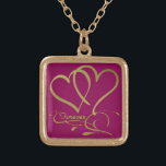 Collar Dorado Corazones para siempre Colores de fondo editables<br><div class="desc">Personalizar con nombres,  fechas y colores de fondo.</div>