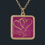 Collar Dorado Corazones para siempre Colores de fondo editables<br><div class="desc">Personalizar con nombres,  fechas y colores de fondo.</div>
