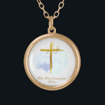 Collar Dorado *~ Cruz de Oro AP35 Comunión Oro Azul Cristiano P<br><div class="desc">(( ID de búsqueda AP35 para diseños similares y AP40) Diseño MÍNIMO SENCILLO. acuarela AZUL y hojas BOTÁNICAS ORO en forma cruzada / crucifijo/ RONDA El fondo es BLANCO con una mancha de color claro de AZUL. El tipo de letra del texto es elegante, sofisticado y sofisticado guión caligráfico. El...</div>