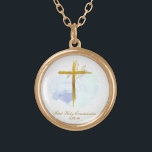 Collar Dorado *~ Cruz de Oro AP35 Comunión Oro Azul Cristiano P<br><div class="desc">(( ID de búsqueda AP35 para diseños similares y AP40) Diseño MÍNIMO SENCILLO. acuarela AZUL y hojas BOTÁNICAS ORO en forma cruzada / crucifijo/ RONDA El fondo es BLANCO con una mancha de color claro de AZUL. El tipo de letra del texto es elegante, sofisticado y sofisticado guión caligráfico. El...</div>