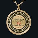 Collar Dorado Diamantes dorados Red Swirls<br><div class="desc">Elegante acento rojo de marco geométrico negro y dorado,  celebrando los 50 años de amor,  personalizable 50 aniversario boda.</div>