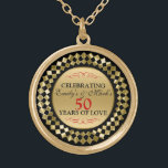 Collar Dorado Diamantes dorados Red Swirls<br><div class="desc">Elegante acento rojo de marco geométrico negro y dorado,  celebrando los 50 años de amor,  personalizable 50 aniversario boda.</div>