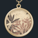 Collar Dorado Diseño de esténcil floral con hojas de Tawny<br><div class="desc">Este diseño de esténcil de hojas florales con una decoración de colores suaves tiene un fondo rústico que le da un toque de época. Un original de Jennifer Goldberger,  esta impresión sería un regalo increíble para alguien que disfruta de un ambiente rústico de piezas como esta!</div>