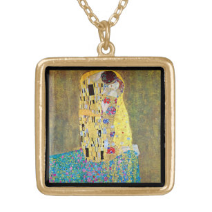 Collar Dorado El beso de Gustav Klimt, vintage Art Nouveau