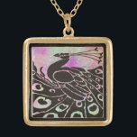 COLLAR DORADO ELEGANTE PIEL NEGRA EN PURPUS AZULES<br><div class="desc">Elegante pavo real de estilo Art Nouveau con chispas negras y rosas y purpurinas.</div>