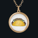 Collar Dorado Gastronomía mexicana Taco Tacos Cinco de Mayo<br><div class="desc">El collar presenta un original ilustracion de marca de un delicioso taco de concha dura de comida mexicana relleno con carne de res,  queso,  lechuga,  tomate y crema agria. ¡Ideal para tu comida favorita!</div>
