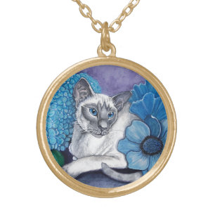 Collar Dorado Gato Siamés De Punto Azul
