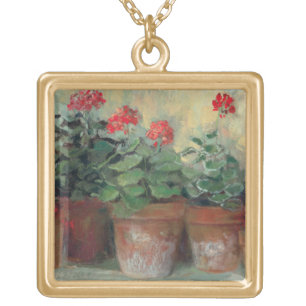 Collar Dorado Geranios en potes
