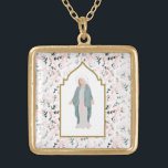 Collar Dorado Hermosa Flora Madre Católica<br><div class="desc">Con una elegante acuarela floral y el diseño de Blessed Mother estos collares son perfectos para chicas y mujeres que tienen devoción por Mary. Encuentra artículos coincidentes en mi tienda.</div>
