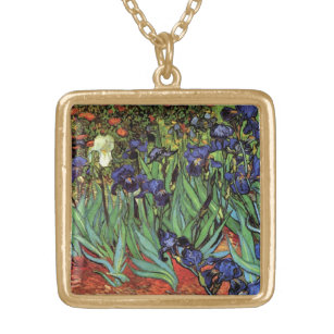 Collar Dorado Irises de Vincent van Gogh, Arte de Jardín Vintage