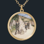 Collar Dorado La Marcha Boda de Robinson, Vintage Newlyweds<br><div class="desc">La Marcha del Boda (1892) de Theodore Robinson es un bonito e inventivo arte, amor y pintura romántica. La novia y el novio, una feliz pareja recién casada, están caminando por una pintoresca ciudad con su fiesta de bodas después de la ceremonia. Sobre el artista: Theodore Robinson (1852-1896) fue uno...</div>