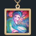 Collar Dorado LADY BLUE MASK Venetin Masquerade Gold<br><div class="desc">Colorido,  suntuoso,  único,  pintado artístico de acuarela en azul acuático brillante,  verde,  verde azulado,  rosa,  fucsia,  blanco,  brillantes colores irrisorios,  Relieve metalizado dorado y plateado,  inspirado en el Carnaval de Venecia. 2009.</div>