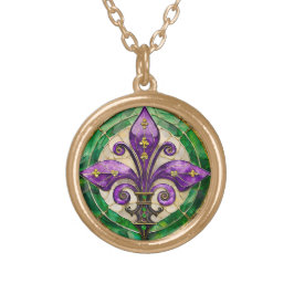 Collar Dorado Mardi Gras Sained Glass Fleur de lis