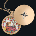 COLLAR DORADO MONOGRAM DE PARCHMENT EL DÍA DE SAN VALENTÍN DE AM<br><div class="desc">Colorido y expresivo arte exquisito. La ceremonia medieval heráldica alemana de 1200 románticos enamorados en un jardín florido con un pájaro blanco, mezclado con viejos efectos pergaminos marrones. Fácil de personalizar como ceremonia boda, tarjeta nupcial de invitación, tarjetas de lugar, carta de agradecimiento, duchas de novias, duchas de compromiso romántico,...</div>