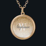 Collar Dorado Monograma Purpurina de Faux Ombre de Ombre de Oro<br><div class="desc">Este collar de moda presenta un fondo purpurina oscuro de imitación dorada. Personalizar con el tipo de letra inicial en blanco serif y su nombre en guión de broche de estilo gris oscuro.</div>