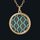 Collar Dorado Mosaico de ventilador de flores de estilo Art Déco<br><div class="desc">Patrón vintage de inspiración Art Déco con forma de ventilador con flores coloridas sobre negro con fondo verde menta y ligeramente geométrico. Inspirado por los ruidosos años 2009 / Gatsby. Un diseño floral clásico, bonito y moderno para todo aquel que aprecie el ambiente de los años 20 y de época....</div>