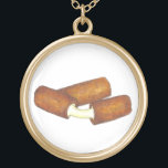 Collar Dorado Mozzarella Cheese Sticks Regalo de comida chatarra<br><div class="desc">Cuenta con un ilustracion de marca original de un par de palitos de queso mozzarella frito con queso cursi. ¡Perfecto para tu adicto a la comida chatarra favorito!</div>