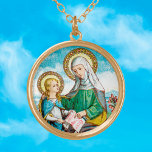 Collar Dorado NeoGothic St. Anne y Young Mary (SAU 29)<br><div class="desc">Santa Ana, esposa de San Joaquín; madre de María, la Virgen Bendita; abuela de Jesús. Santa Ana enseñándole a Mary a leer las Escrituras de un libro o de un pergamino es, tal vez, *el motivo más familiar a los espectadores contemporáneos que presenta a este santo. Las estatuas de Santa...</div>