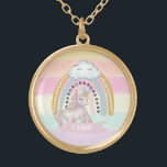 Collar Dorado 🦄 nombre personalizado de Chica de unicornio arco<br><div class="desc">Hermosa temática mágica con lustre Adorable unicornio con arcoiris. Fácil personalización del nombre de la princesa con el "botón Personalización". Mira otros artículos de coincidencias disponibles en mi tienda!</div>