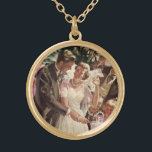Collar Dorado Novia casada vintage Groom recién casados cortan e<br><div class="desc">El amor al ilustracion vintage y el diseño romántico con una novia y un novio cortando la tarta en su fiesta de la recepción nupcial. La feliz pareja recién casada disfruta de estar recién casada y de celebrar con su familia y amigos. ¡Feliz para siempre!</div>