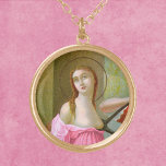 Collar Dorado Pink St. Agatha (M 003)<br><div class="desc">Se invoca a St. Agatha contra el cáncer de mama. Aquí, en este detalle de una famosa pintura modernista italiana, sus prendas han sido cambiadas de crema y luz verde azulada a tonos rosas. El rosa es el color reconocido internacionalmente como símbolo de la conciencia sobre el cáncer de mama....</div>