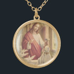 Collar Dorado Primera Santa Comunión Católica Jesús Chica<br><div class="desc">Esta es una hermosa imagen católica tradicional de Jesús ofreciendo el anfitrión a un joven chica en su Primera Comunión Santa.</div>