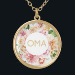Collar Dorado Regalo Floral Oma<br><div class="desc">El regalo de bonito floral Oma incluye flores de color bonito y Oma en texto oro purpurinoso. Un regalo especial para Oma.</div>