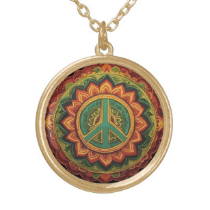 Collar Dorado Reggae Peace Mandala Gold Plantation Necklace