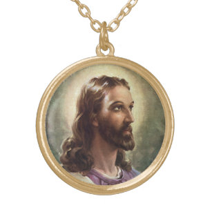 Collar Dorado Religioso vintage, retrato de Jesucristo con Halo
